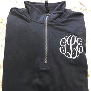 New Sz Med Mongrammed gLe Black Qrtr zip pullover.